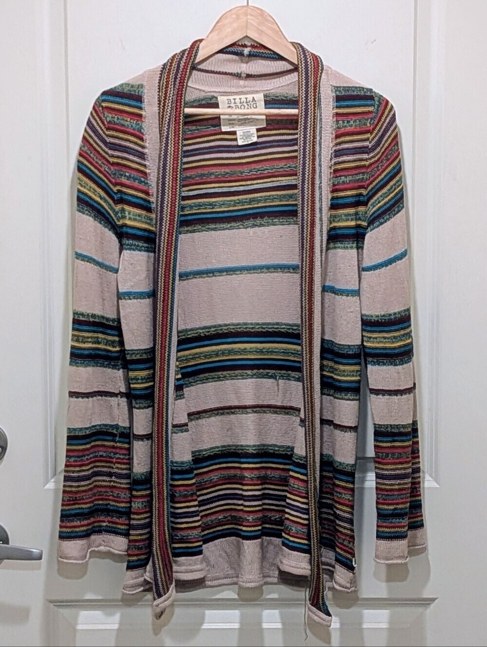 GUC Y2K Billabong M Vintage Open Front Boho Rainbow Stripe Cardigan